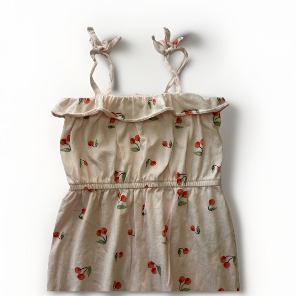 Old Navy Cherry Romper Size 5 Pink Tie Strap Wide Leg Cotton Cute‎ Summer - Picture 5 of 6
